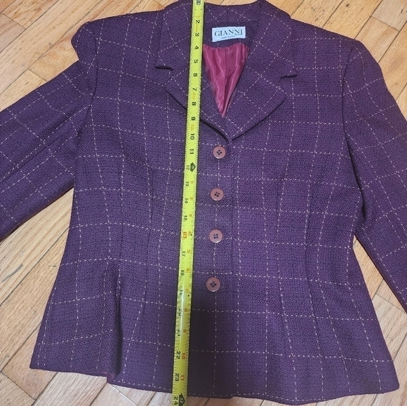 Gianni Petite Vintage Wool Blazer Jacket Plum Purple Windowpane Plaid Size 10P - Picture 3 of 14